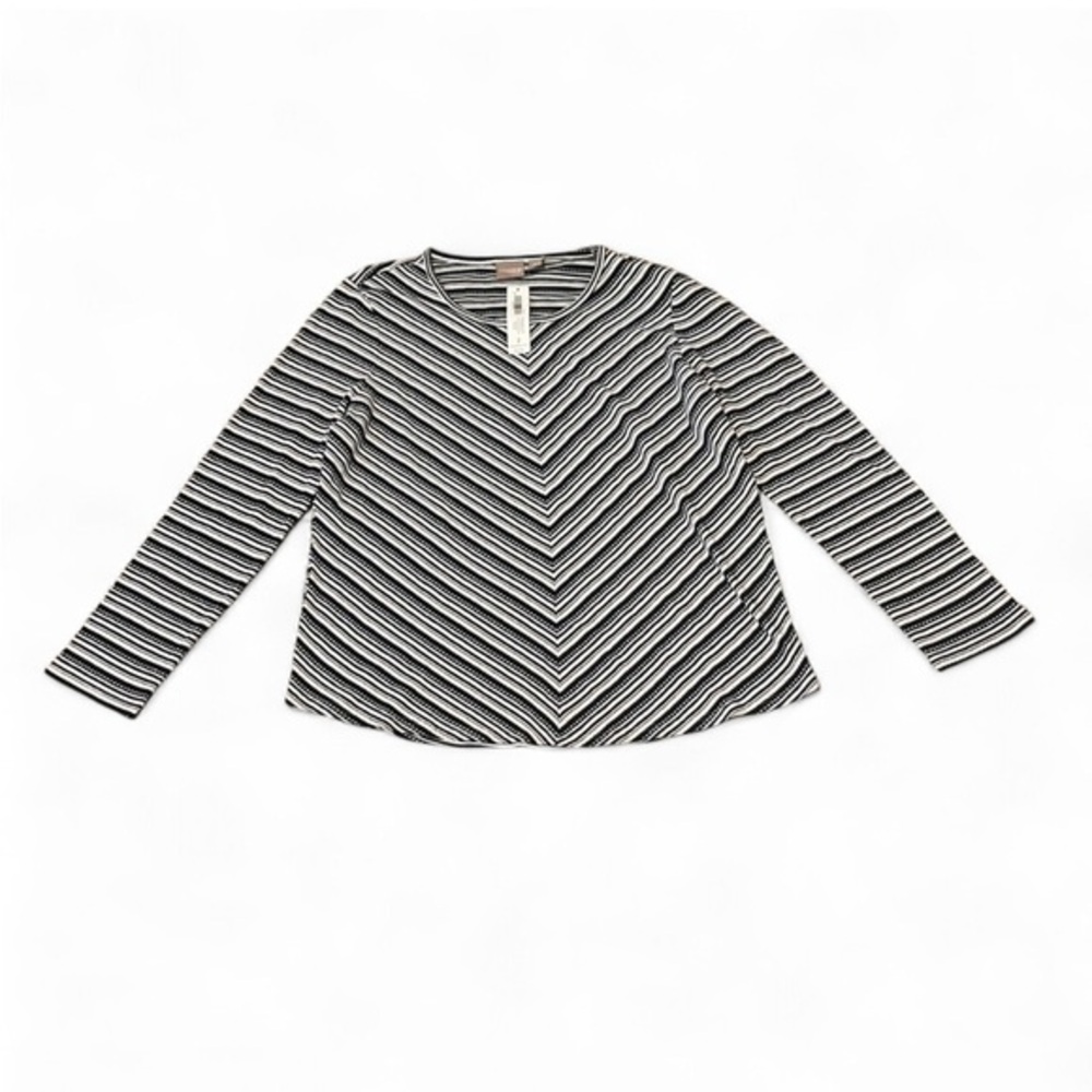 Chico's Hummingbird Stripe Scoop Neck Long Sleeve Top Size 2/ US Large. Blue